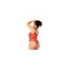 Body en résille rouge grande taille, orné de strass avec menottes assorties – Mapalé